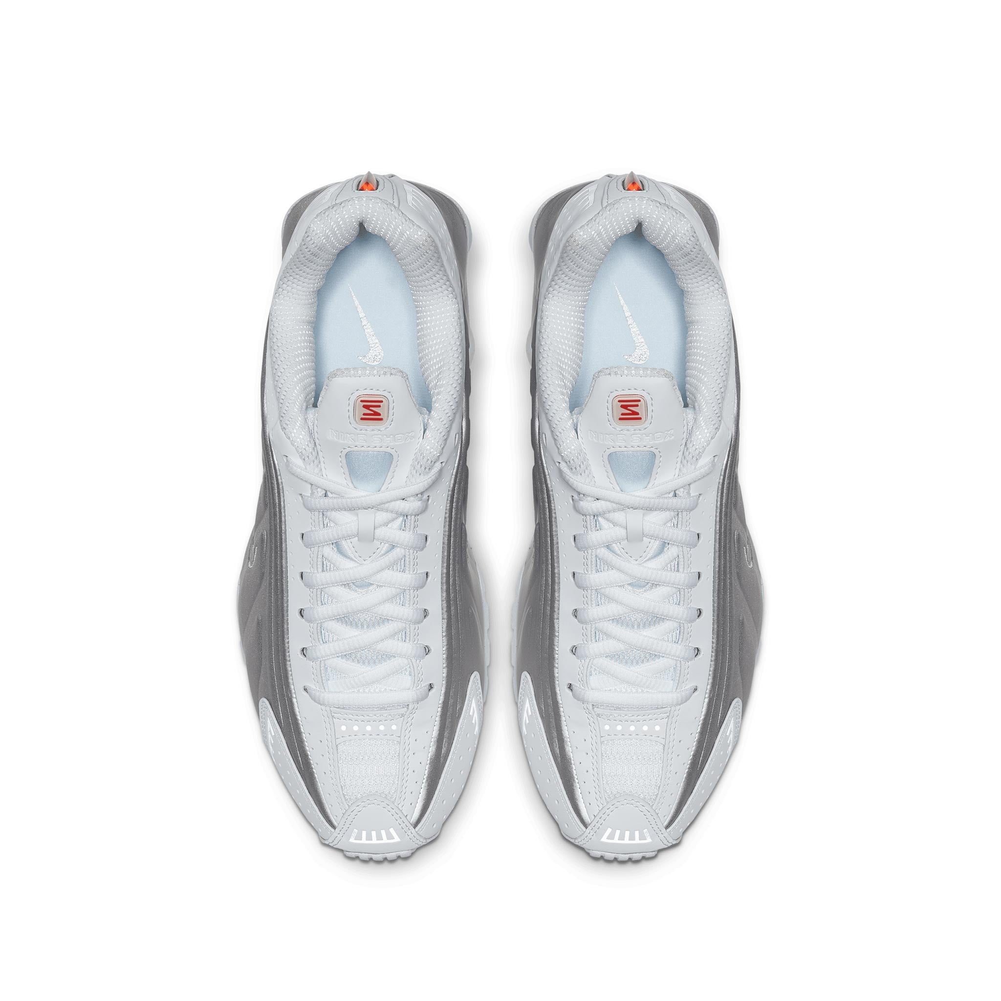 Women s Nike Shox R4 White White Metallic Silver Max Orange AR3565 101