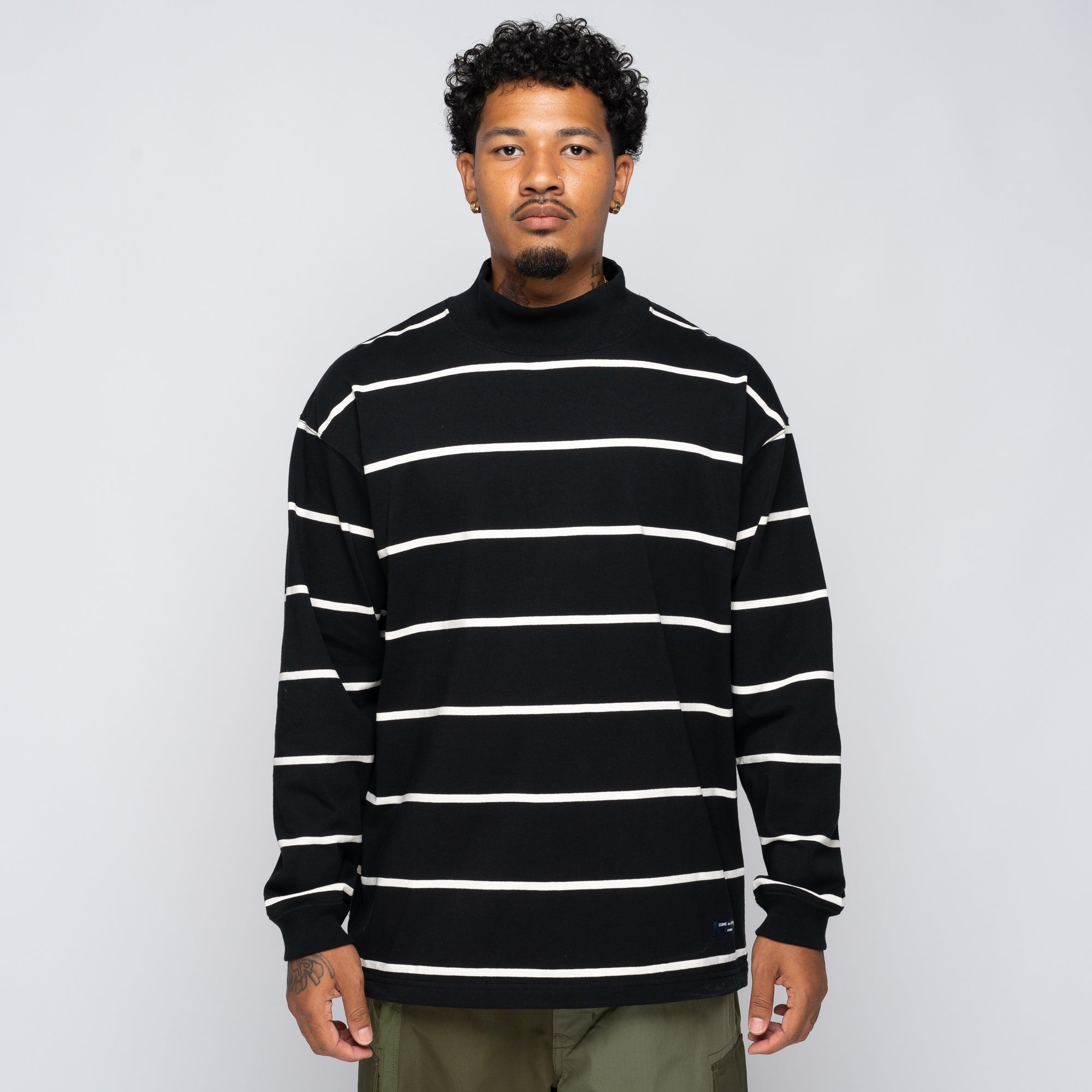 CdGH Mock Neck L/S Stripe T-Shirt Black/Stripe HN-T003-051