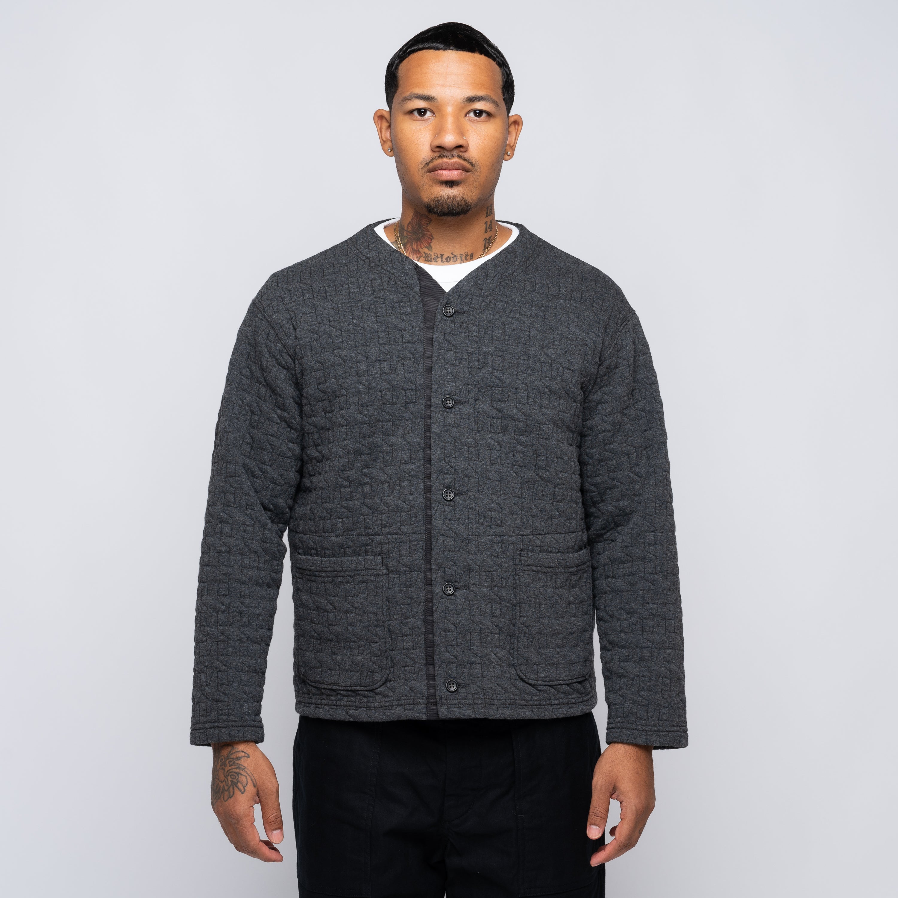 EG Quilted Knit Cardigan Charcoal 24F1B030